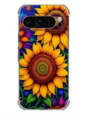 Sunflower Floral Clear Protective Phone Case for Google Pixel 9 Pro XL